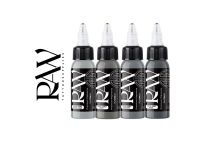 Inchiostro per tatuaggi RAW Platinum, sterile, 4 x 29 ml, colore: METAL GREY SET