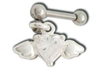 Ciondolo Tragus speciale in acciaio Barbell Ciondolo Cuore alato in cristallo bianco | Itc