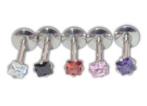 Labret Acier Interne Cristal Griffé Carré Coloré 3 mm | Itc