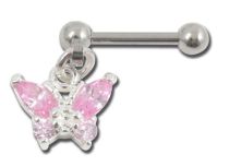 Barbell in acciaio speciale Tragus ciondolo farfalla cristallo rosa | Itc