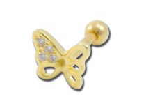 Barbell in acciaio placcato oro Farfalla con strass bianchi