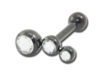 Barbell in acciaio nero con motivo a tre strass.