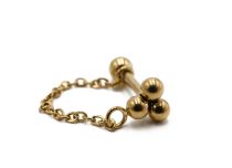 Barbell in acciaio PVD oro speciale modello Tragus 3 palle con catena | Itc