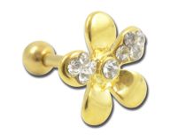 Micro Barbell in acciaio con motivo floreale in oro e strass | Itc