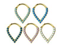 Anello in acciaio con design a goccia color opale