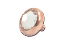 Disco in acciaio oro rosa con cristallo bianco e vite interna.