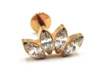 Labret Titane PVD Gold Interne Stérile motif marquise 4 Strass | Itc