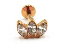Labret Titane PVD Gold Interne Stérile motif Marquise 3 Strass | Itc
