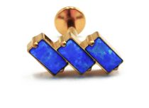 Labret Titanio PVD Oro Interno Sterile Modello Rettangolo 3 Strass Blu | Itc