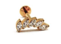 Labret Titane PVD Gold Interne Stérile motif Marquise 5 Strass Blanc | Itc
