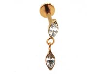 Labret Titanio PVD Oro Interno Sterile Ovale Ciondolo Strass Bianco | Itc