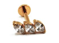 Labret Titanio PVD Oro Filo interno sterile Modello marquise 3 Strass Diagonale