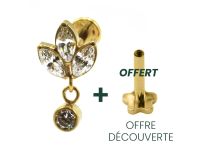 Labret Titanium PVD Gold Internal Sterile pattern Marquise 3 Strass con pendente