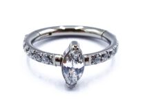 Anello Cerniera Titanio Sterile Ovale Strass Bianco | Itc