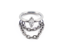 Anello a cerniera in titanio con motivo strass marquise e ciondolo a catena.