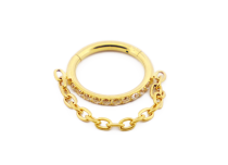 Anello a cerniera in titanio PVD oro con strass e ciondolo a catena | Itc