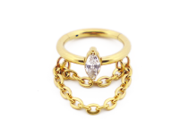 Anello a cerniera in titanio PVD oro con strass e ciondolo a doppia catena | Itc