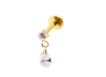 Labret Titanio PVD Oro Interno Sterile Motivo Strass e ciondolo a goccia | Itc