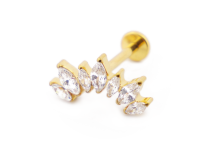 Labret Titane PVD Gold Interne Stérile motif Marquise 7 Strass Courbes | Itc