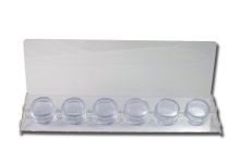 Espositore in acrilico per 10 scatole porta accessori rotonde da 4 cm