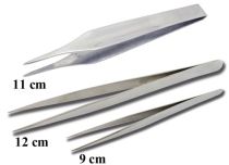 Pinzette in acciaio inox, appuntite, dentellate, lunghe 11 cm