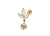 Labret Titanium PVD Gold Internal Sterile pattern Marquise 3 Strass con pendente