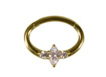 Anneau Acier Doré Charnière Septum Strass Blanc |  ITC