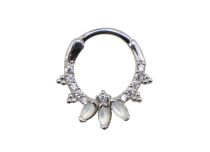 Anello a cerniera in acciaio con cabochon bianco e strass | Itc