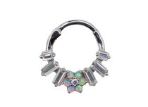 Anello a cerniera in acciaio con motivo a fiori bianchi iridescenti | Itc