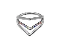 Anello a cerniera in titanio, 3 triangoli con strass multicolori | Itc