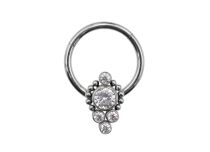 Anello a cerniera in titanio con motivo ornamentale in strass bianchi | Itc