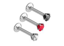 Labret Acier Interne Cristal Griffé Coeur Coloré 3 mm |  ITC