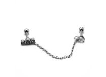 Steel Barbell Special Tragus 3 Strass Ball con catena | Itc