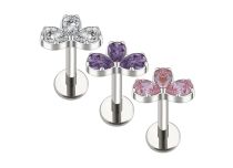 labret titane noeud zircon blanc rose violet