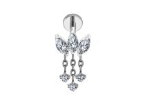 Labret in titanio ASTM F136 con foro interno da 1,2 mm, con foglietti e pendenti in cristallo bianco | ITC