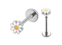 Labret Titanio ASTM F136 interno 1,2x8 fiore di margherita bianco/giallo | ITC