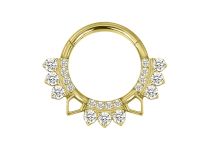 Anello cerniera titanio pvd oro 1,2x10 multistrass quadrato bianco e triangolo