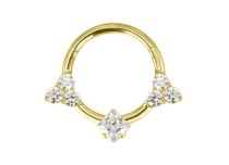 Anneau charnière titane PVD gold 1.2x8 multistrass carré et triangulaire