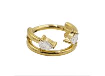 anneau titane doré double strass triangle blanc