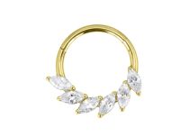 Anneau titane PVD Gold à charnière strass blancs taille marquise