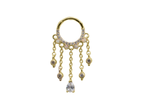 Anneau charni&egrave;re acier dor&eacute; chandelier oriental strass opale blanc ITC Piercing