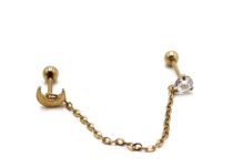 Bilanciere Tragus speciale in acciaio dorato PVD con motivo Luna e Strass con catena | Itc