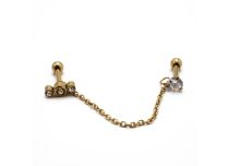 Bilanciere in acciaio PVD Oro Speciale Tragus con strass e catena | Itc
