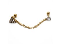 Barbell in acciaio con rivestimento PVD dorato, modello speciale per tragus con strass e catena | ITC