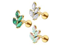 labret titane gold 4 fleurs strass blanc vert