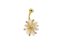 Banana in acciaio placcato oro 1,6x10 fiori e strass bianchi.