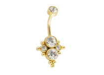 Banana in acciaio PVD oro 1,6x10 con motivo a rombi e strass