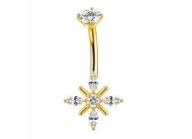 Cinturino a banana in titanio con rivestimento PVD oro  ASTM F136, sezione interna 1,6 mm, con croce e cristalli sfaccettati | ITC