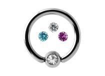 Anello in acciaio 4 mm Sfera di cristallo colorata |  ITC