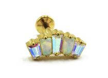 Labret Titanio PVD Oro Interno Sterile Strass Blu Iridescente Motivo Corona |  ITC